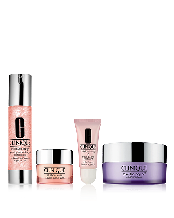 Set Moisture Surge™ Hydrating Supercharged Concentrate + All About Eyes™ + Lip Hydro-Plump Treatment + Take The Day Off™